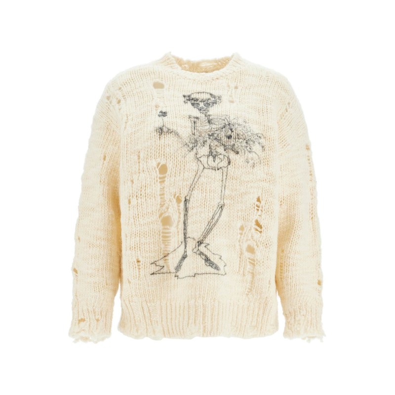 destroyed pullover with skeleton print.