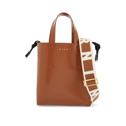 brown calf leather shopping bag with minimalist design and shoulder strap