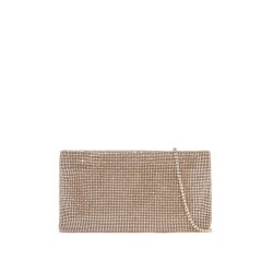 compact rectangular bag in light gold rhinestones with elegant and sophisticated chain