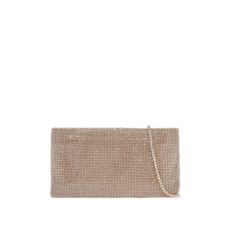 compact rectangular bag in light gold rhinestones with elegant and sophisticated chain