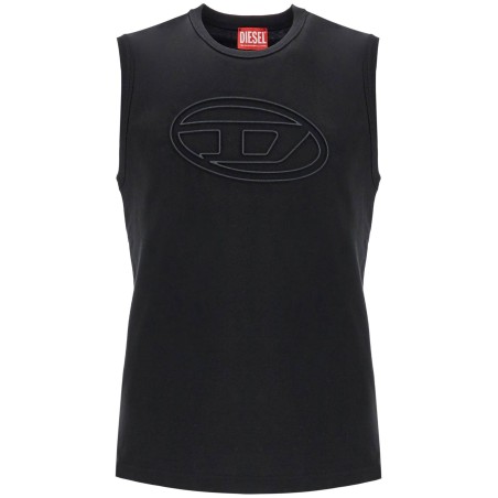 black cotton tank top with embossed logo