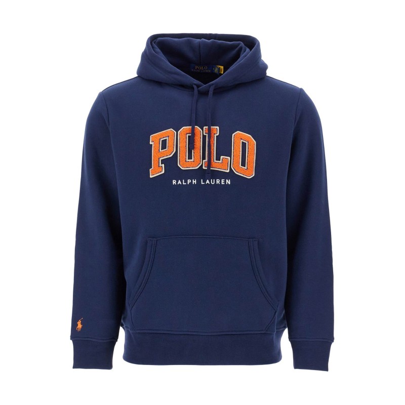 blue cotton and polyester hoodie with embroidered logo