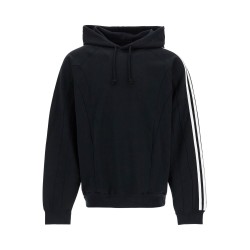 black cotton and recycled polyester hoodie with white raglan stripes