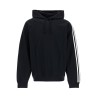 black cotton and recycled polyester hoodie with white raglan stripes