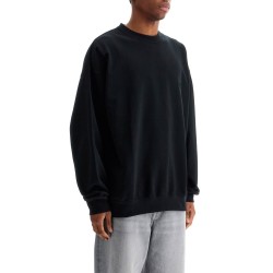 black cotton crewneck sweatshirt with tone-on-tone logo