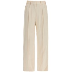 ivory viscose pants with embroidered pocket