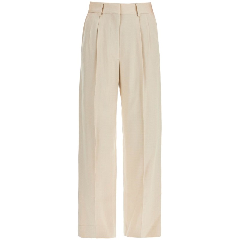 ivory viscose pants with embroidered pocket