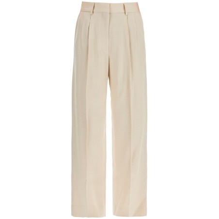 ivory viscose pants with embroidered pocket