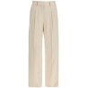 ivory viscose pants with embroidered pocket