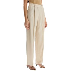 ivory viscose pants with embroidered pocket