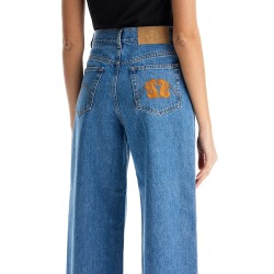 blue cotton jeans with orange embroidery