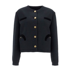 cropped black cotton bolero with golden buttons