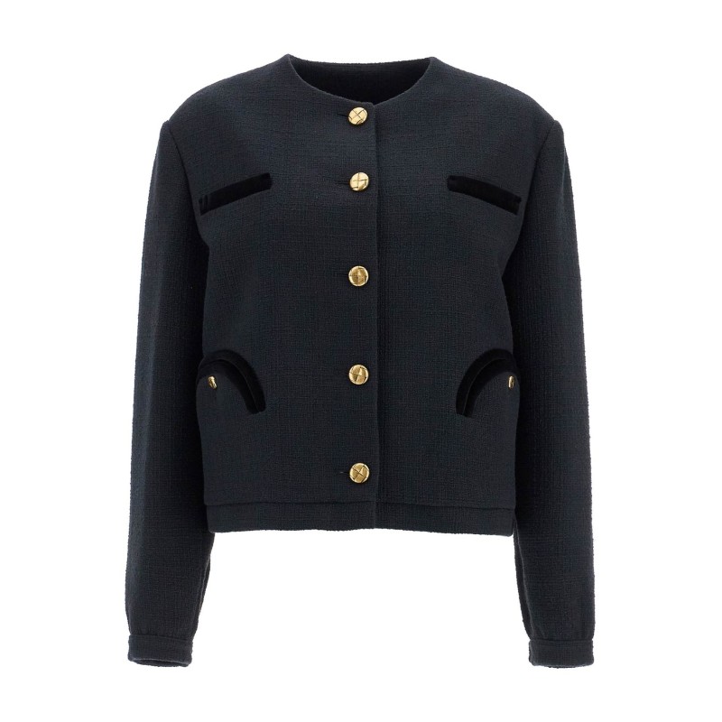 cropped black cotton bolero with golden buttons