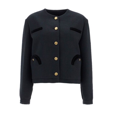 cropped black cotton bolero with golden buttons