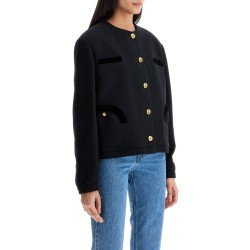 cropped black cotton bolero with golden buttons