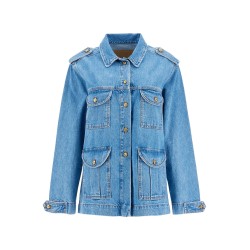 light blue cotton military safari jacket with multiple pockets