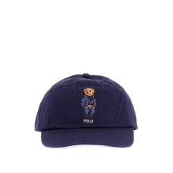 navy blue cotton hat with bear embroidery