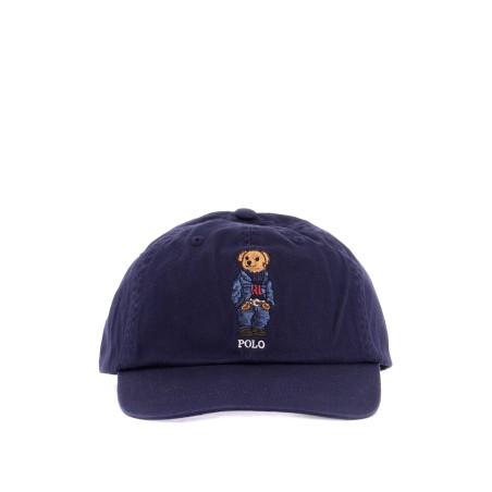 navy blue cotton hat with bear embroidery