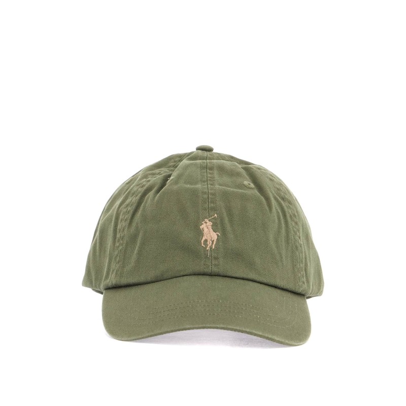 olive green cotton sports cap with embroidered logo