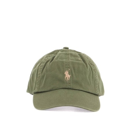 olive green cotton sports cap with embroidered logo