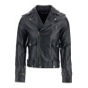 black waxed leather biker jacket with zip