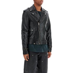 black waxed leather biker jacket with zip