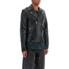 black waxed leather biker jacket with zip