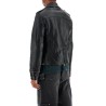 black waxed leather biker jacket with zip