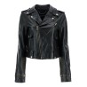 shiny black sheepskin biker jacket with sturdy zip