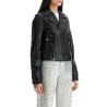 shiny black sheepskin biker jacket with sturdy zip