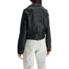 shiny black sheepskin biker jacket with sturdy zip