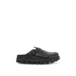 boston chunky slipper in black natural leather with serrated sole