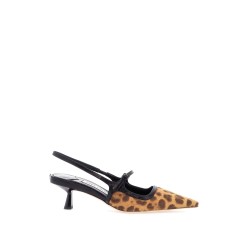 leopard print leather pumps with 45mm heel and pointed toe