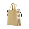 beige leather shopping bag with short handles and shoulder strap