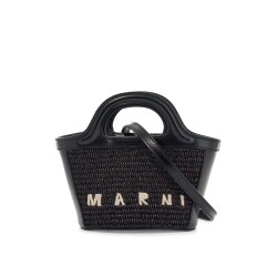 black woven cotton and nylon handbag with leather details and removable shoulder strap