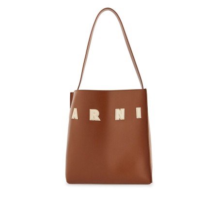 brown structured calfskin shopping bag with ivory details