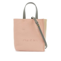 pink and beige calfskin shopping bag with gray handles