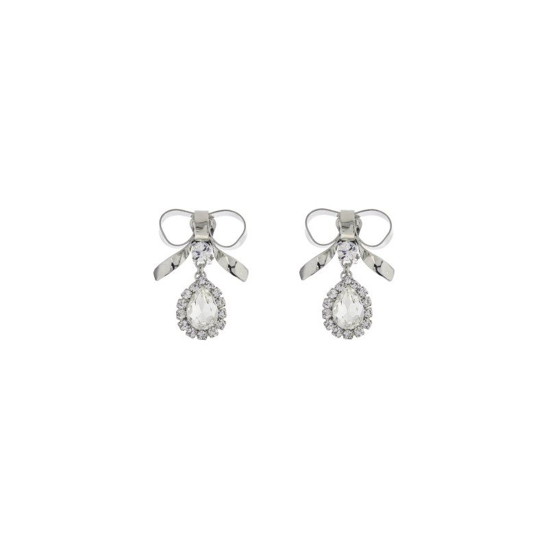 bow earrings with crystal pendant in silver-plated brass