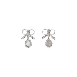 bow earrings with crystal pendant in silver-plated brass