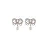 hypoallergenic brass earrings in silver with bow and drop pearl