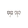 hypoallergenic brass earrings in silver with bow and drop pearl