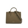 khaki leather midi handbag with adjustable shoulder strap