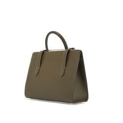 khaki leather midi handbag with adjustable shoulder strap