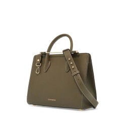 khaki leather midi handbag with adjustable shoulder strap