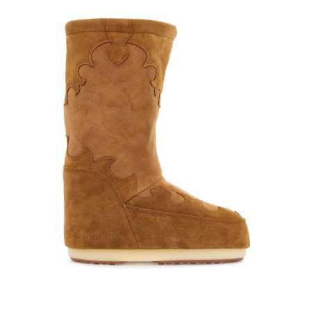 high suede boots in cognac with wedge embroidery