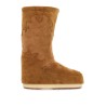 high suede boots in cognac with wedge embroidery