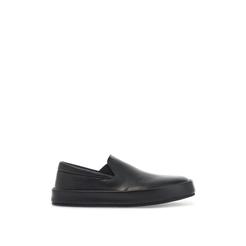 minimalist black calfskin slip-on slippers with rubber sole