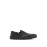 minimalist black calfskin slip-on slippers with rubber sole