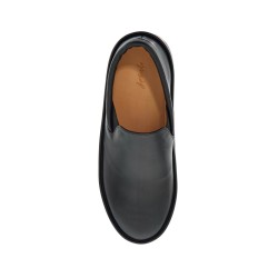 minimalist black calfskin slip-on slippers with rubber sole