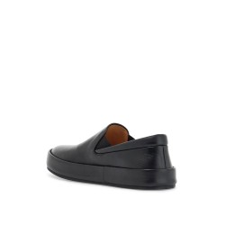 minimalist black calfskin slip-on slippers with rubber sole